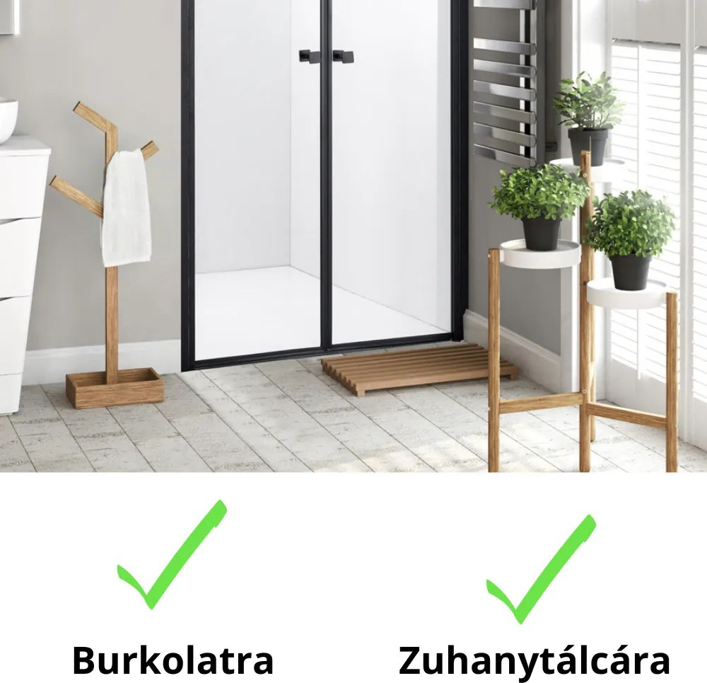 Stuxi Roma Black 90 cm széles kétszárnyú nyíló zuhanyajtó, 6 mm vízlepergető üveggel, matt fekete profillal, 195 cm magas