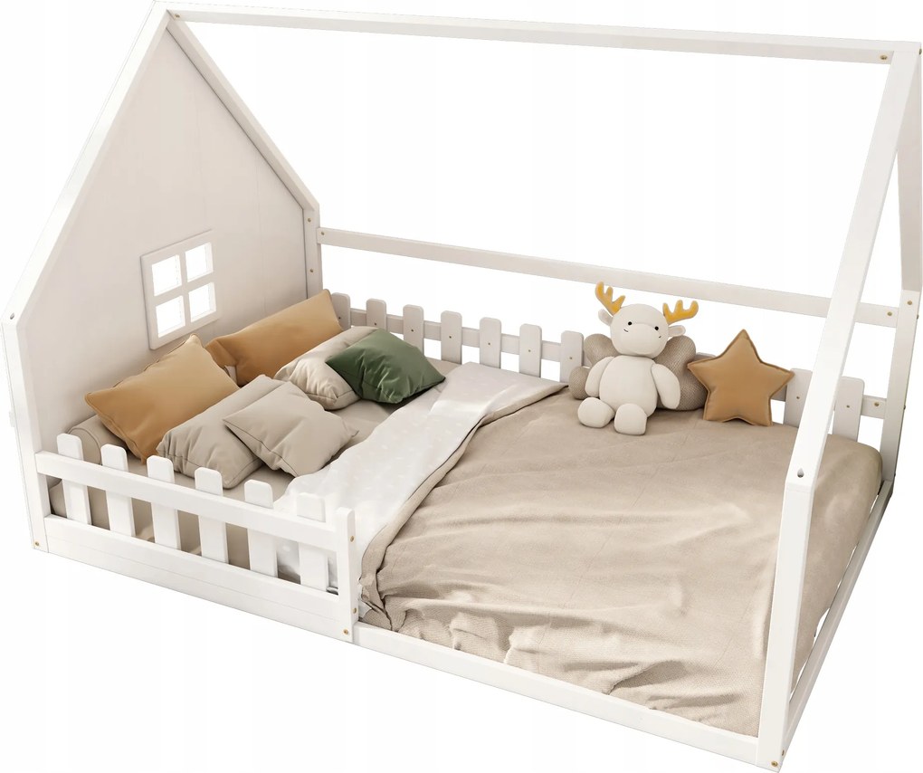 gyerek faház ágy fenyőfa 140x200cm Fehér