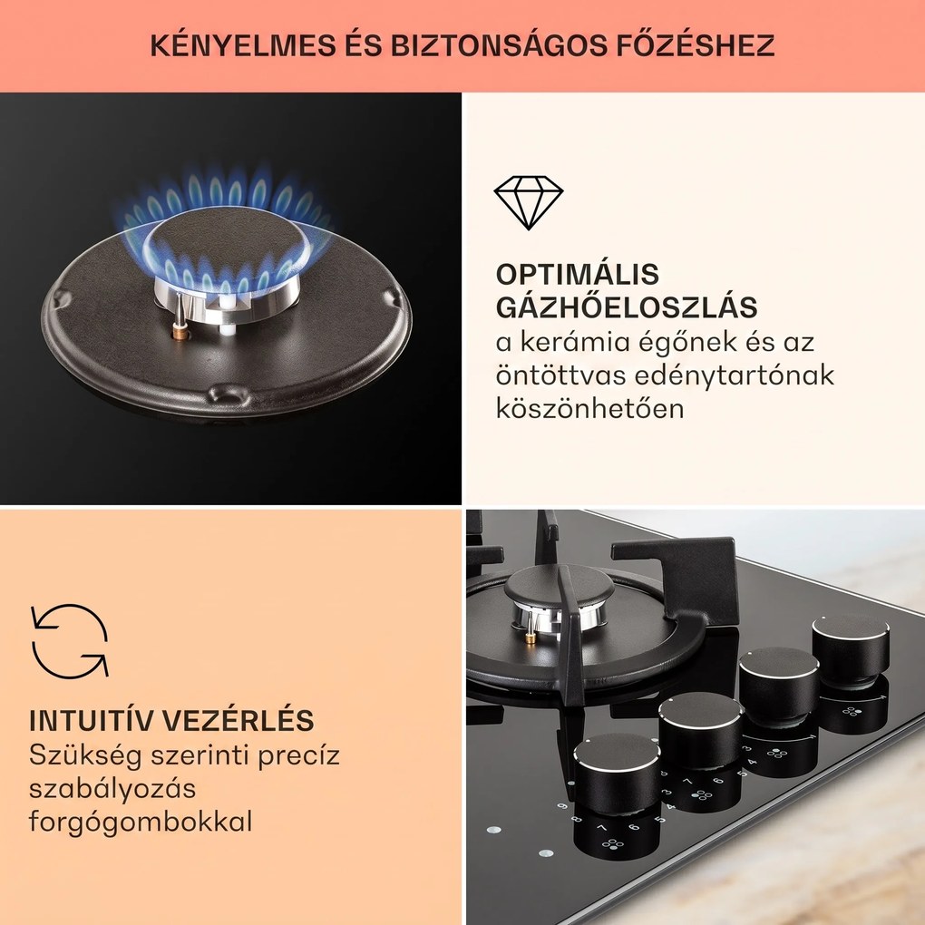 Klarstein MultiChef 4, kombinált gázfőzőlap, 4 zóna, gáz / üvegkerámia