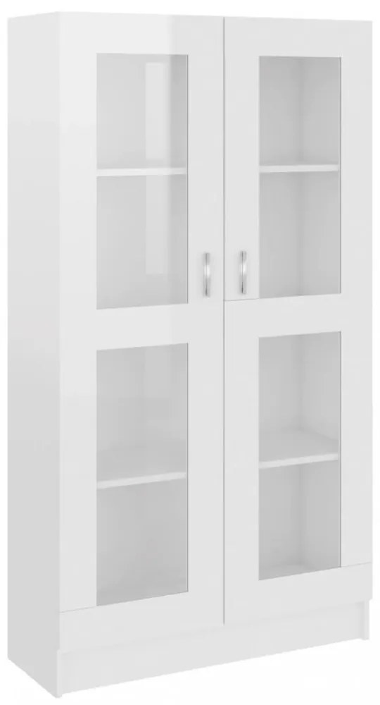 magasfényű fehér szerelt fa vitrinszekrény 82,5 x 30,5 x 150 cm