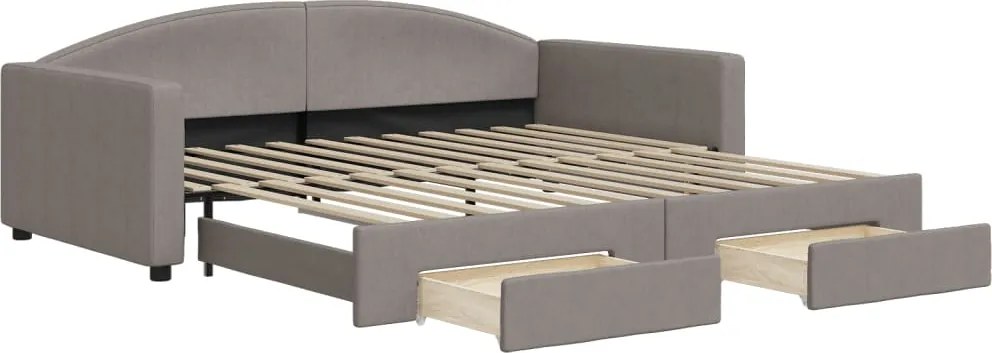 vidaXL tópszínű kihúzható szövet heverő fiókkal 100 x 200 cm