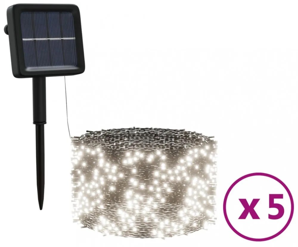 5 db 5x200 LED-es hideg fehér bel-/kültéri napelemes fényfüzér