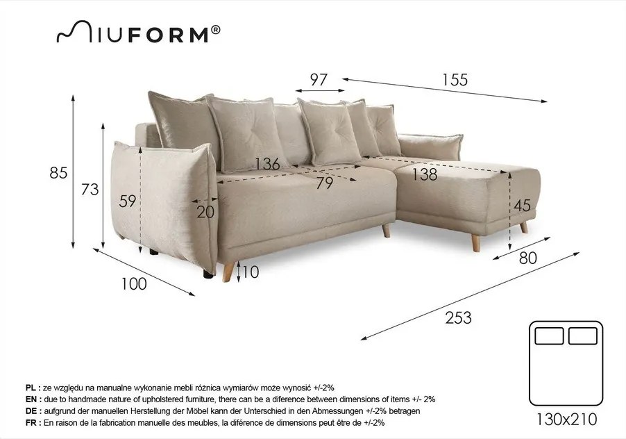 Bézs kordbársony kinyitható sarokkanapé (variálható) Lazy Lukka – Miuform