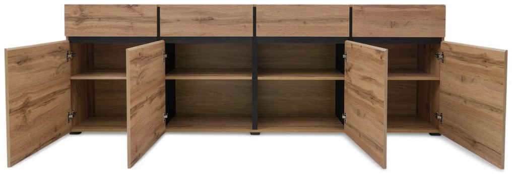 Gramon fiókos komód 225 cm - wotan tölgy / fekete