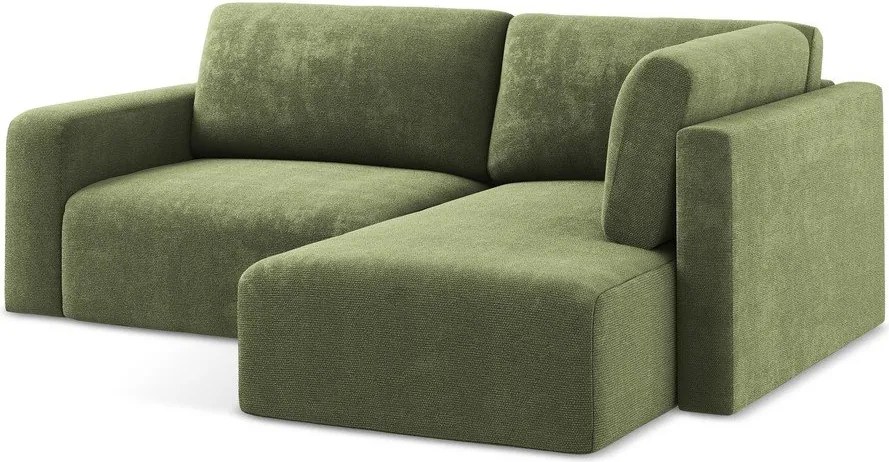 Zöld zsenília kinyitható-tárolóhelyes sarokkanapé (jobb oldali-L alakú) Kona – Makamii