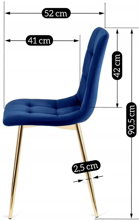 Sötétkék Bársony Étkezőszék Arany Lábbal. YORK Belföldi Raktárról