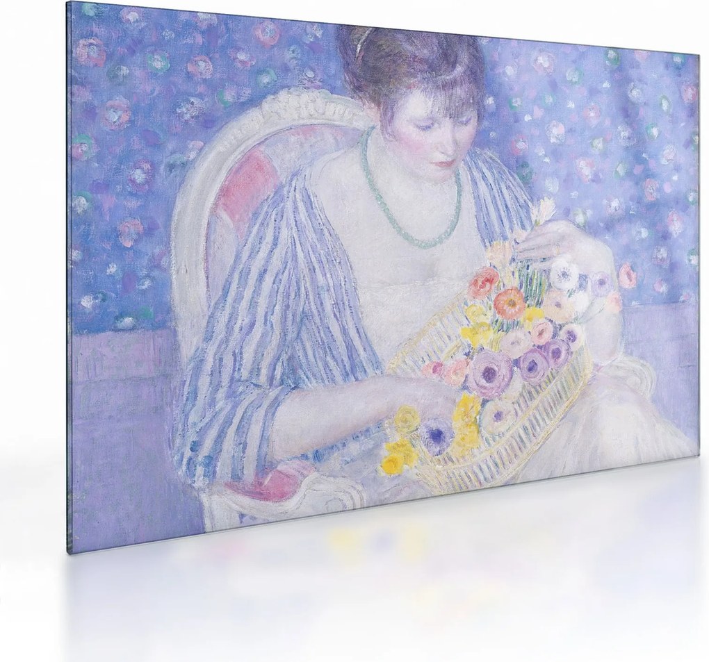Üveg kép - Frederick Carl Frieseke, The Basket of Flowers, reprodukciók (70x50 cm)