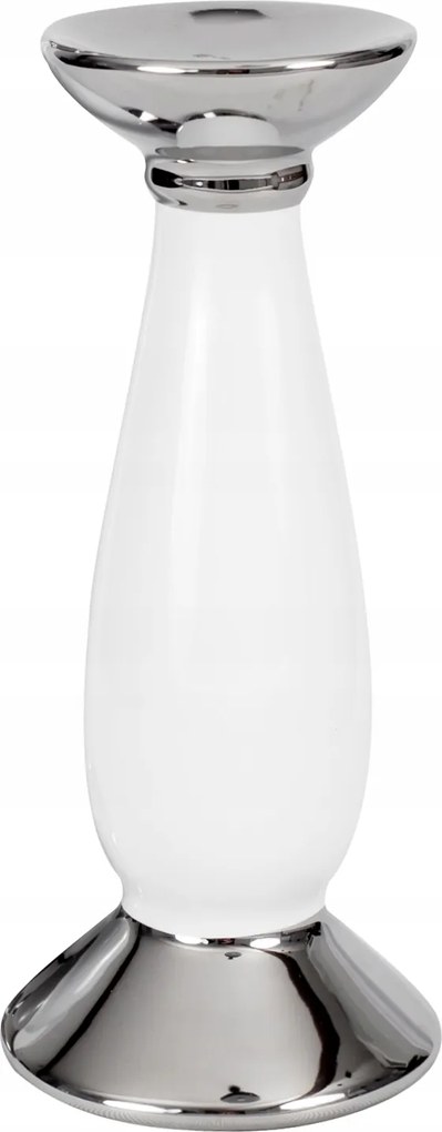 Kerámia gyertyatartó teamécses fehér-ezüst 25cm esküvői áldozás