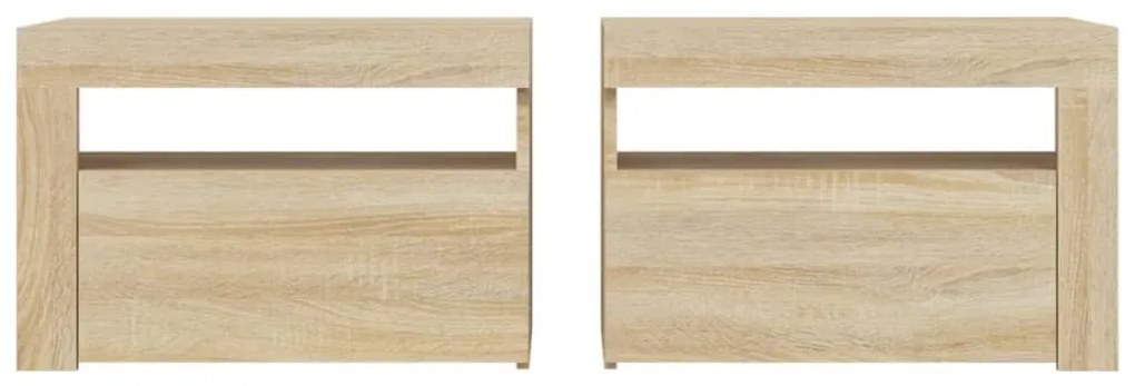 2 db füstös tölgy színű éjjeliszekrény LED-del 60 x 35 x 40 cm