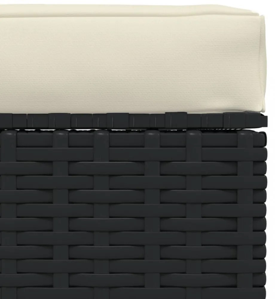 fekete polyrattan kerti lábtartó párnával 70 x 70 x 30 cm