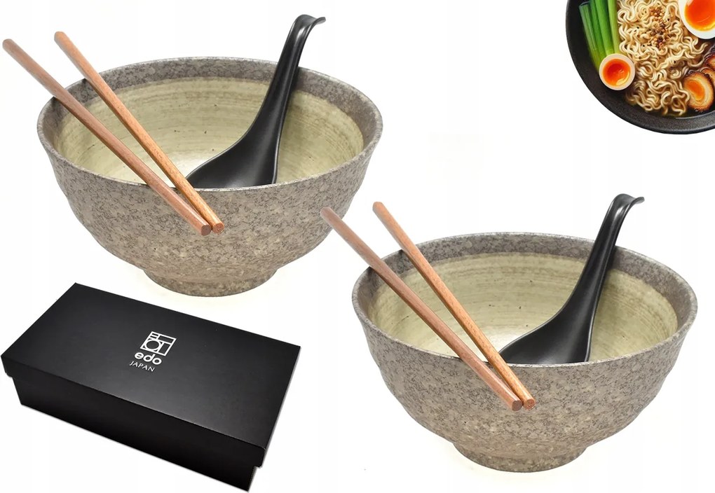 2 db-os tál szett kanállal és pálcikákkal Udon Nenrin 800 ml Box