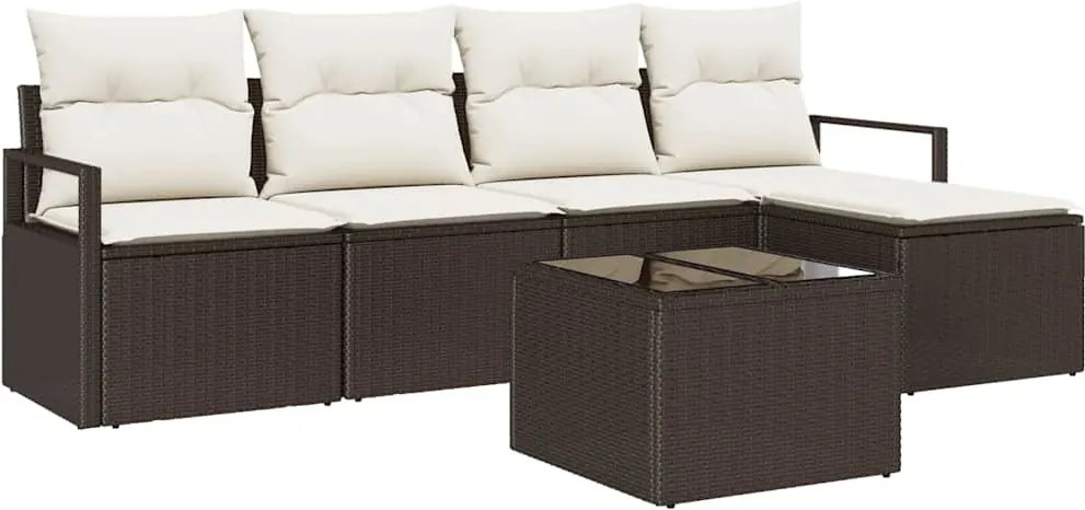 vidaXL Kanapé Szett párnával tárolóval 6 pcs Barna és Krém polirattan