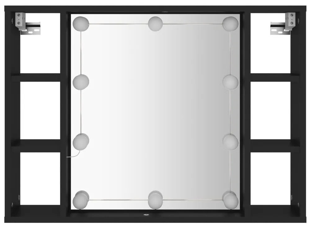 fekete tükrös szekrény LED-ekkel 76 x 15 x 55 cm