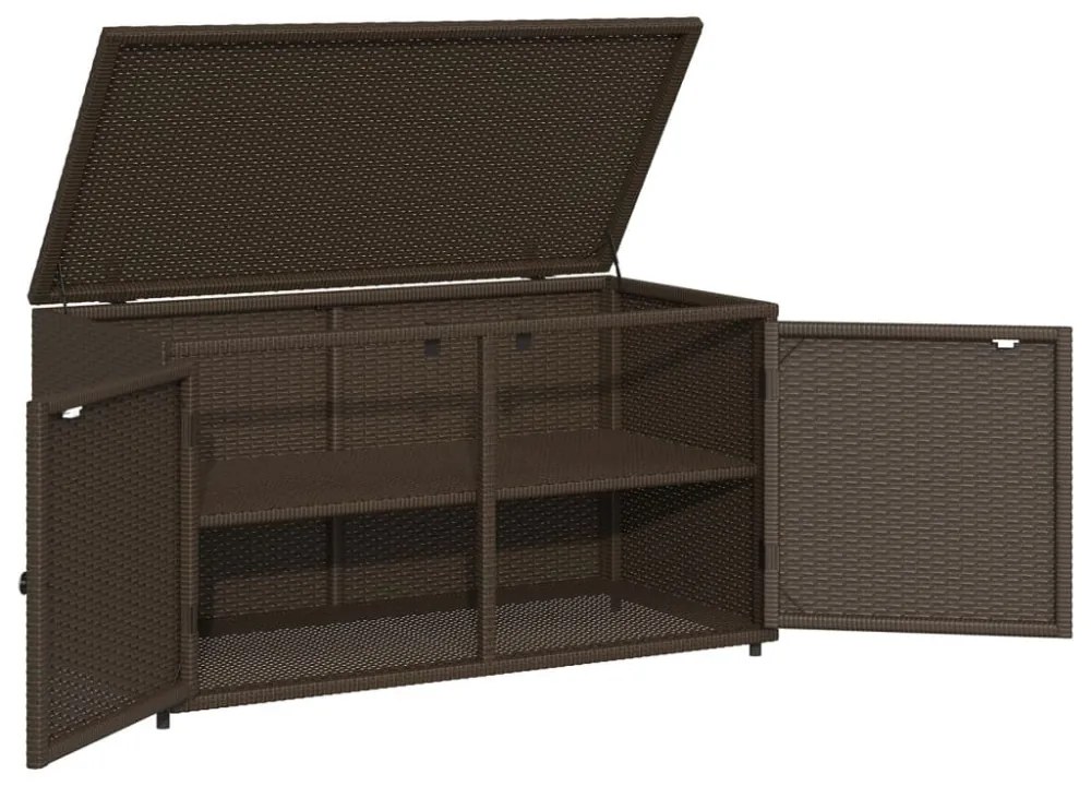 barna polyrattan kerti tárolószekrény 110 x 55 x 60,5 cm