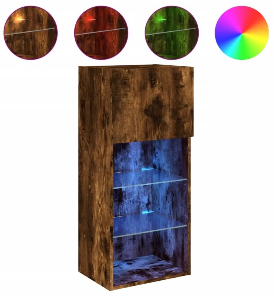 füstös tölgy színű TV-szekrény LED-világítással 40,5x30x90 cm