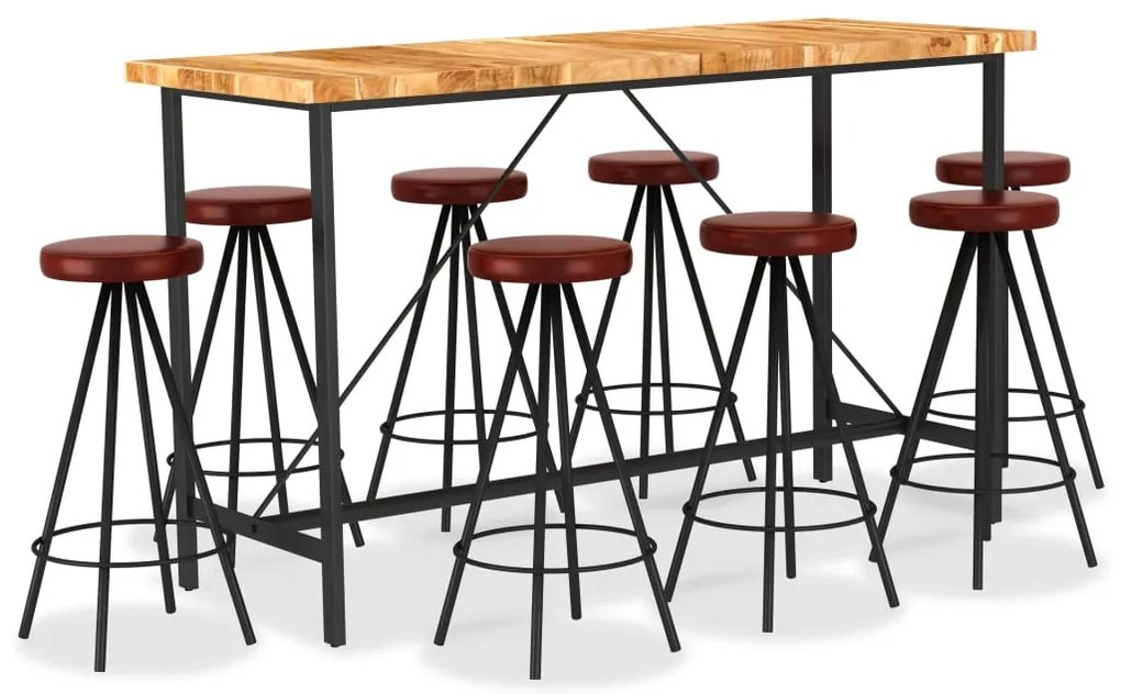 9 részes tömör akácfa/valódi bőr bárszett