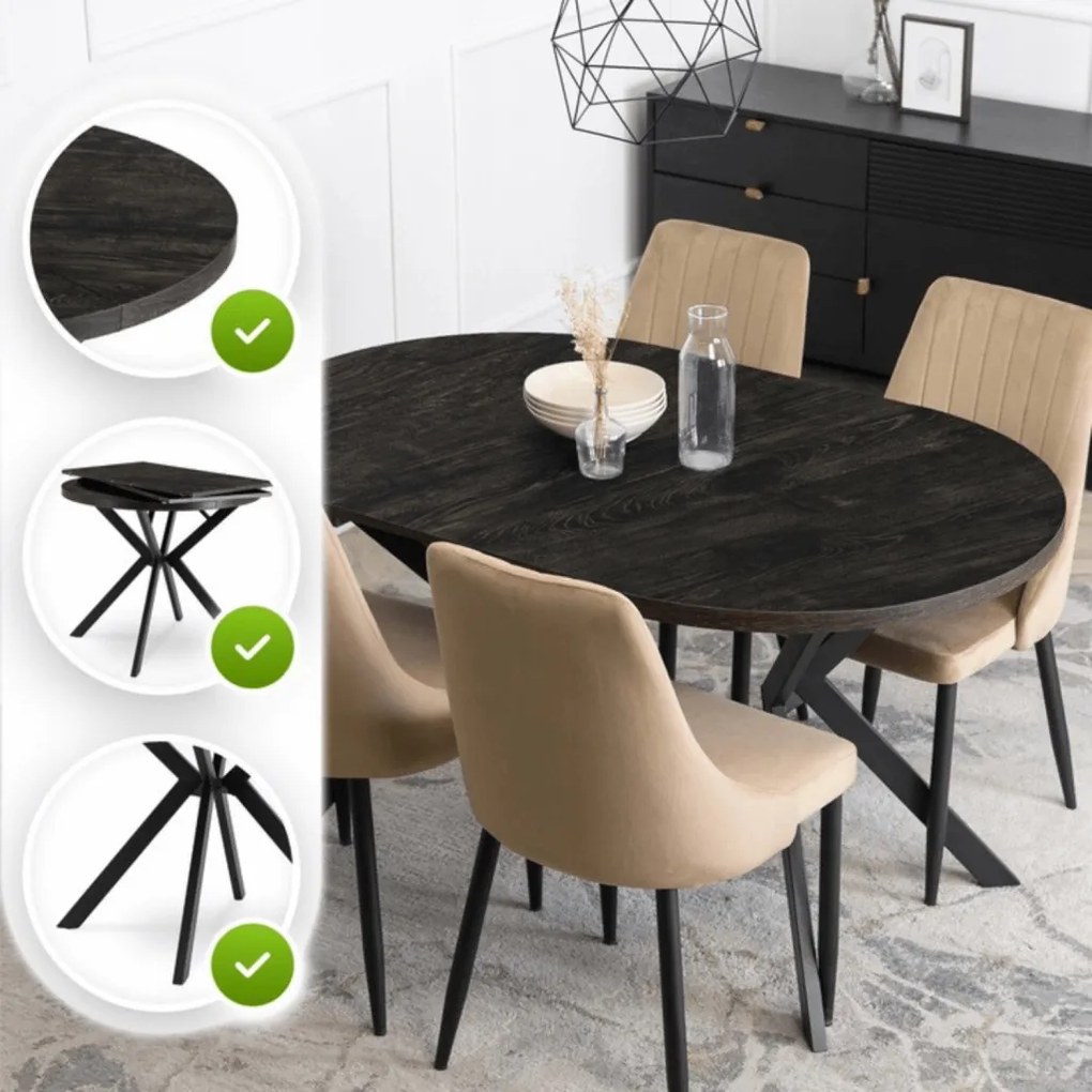 Stół LUGO Rozkładany 90-190 cm Czarny