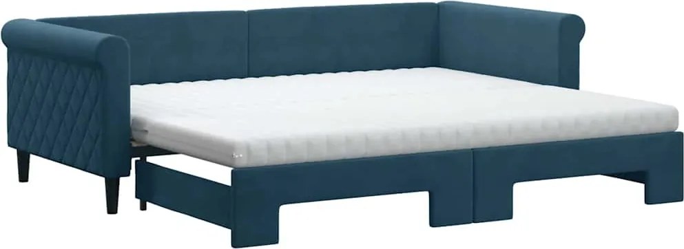 vidaXL kék kihúzható bársony heverő matraccal 90 x 200 cm