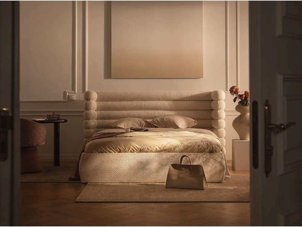 Szürke kárpitozott ágyneműtartós franciaágy ágyráccsal 160x200 cm Mount – Micadoni