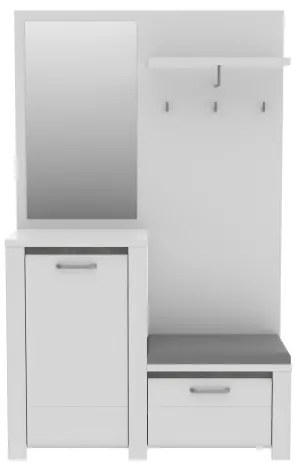 Előszobafal tükörrel HIRO fehér/szürke