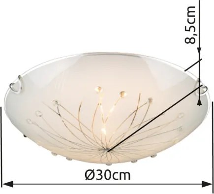 Globo 40402-2 Mennyezeti króm, fehér üveg , ø: 300, H:65, exkl. 2xE27 ILLU 60W 230V