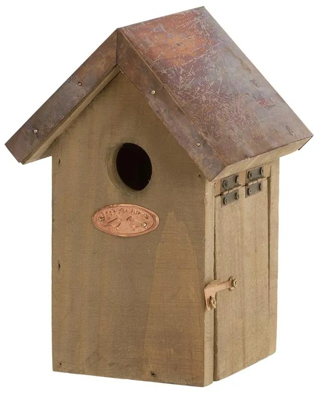 Fa madárház ökörszemnek, rézlemez tetővel, 20 cm