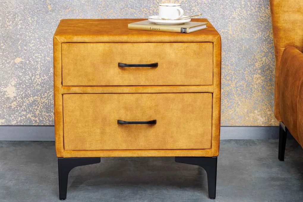 Design éjjeliszekrény Bailey mustársárga bársony