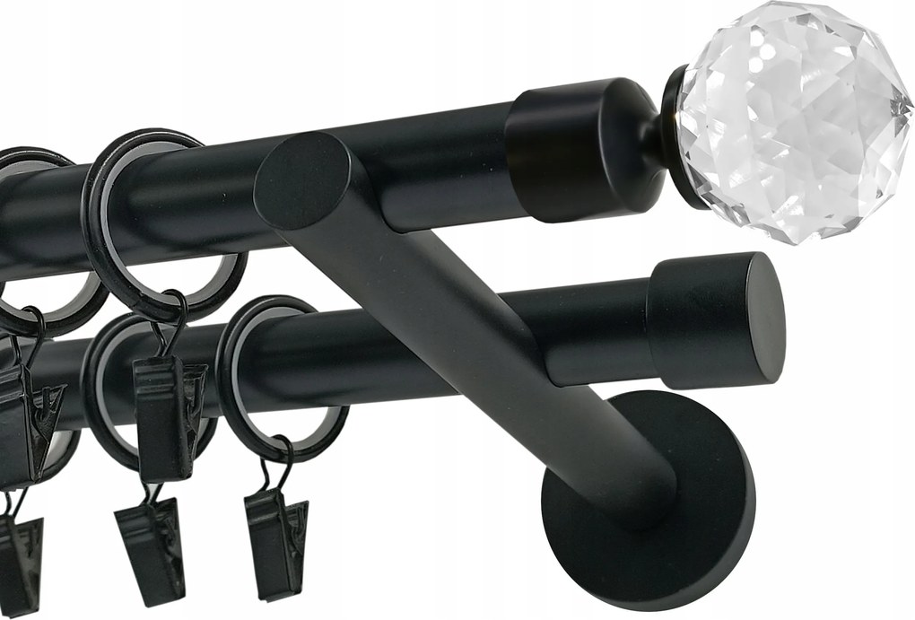 Dupla Fém Függönykarnis 19+19 mm Végválaszték Fekete Matt 320 cm