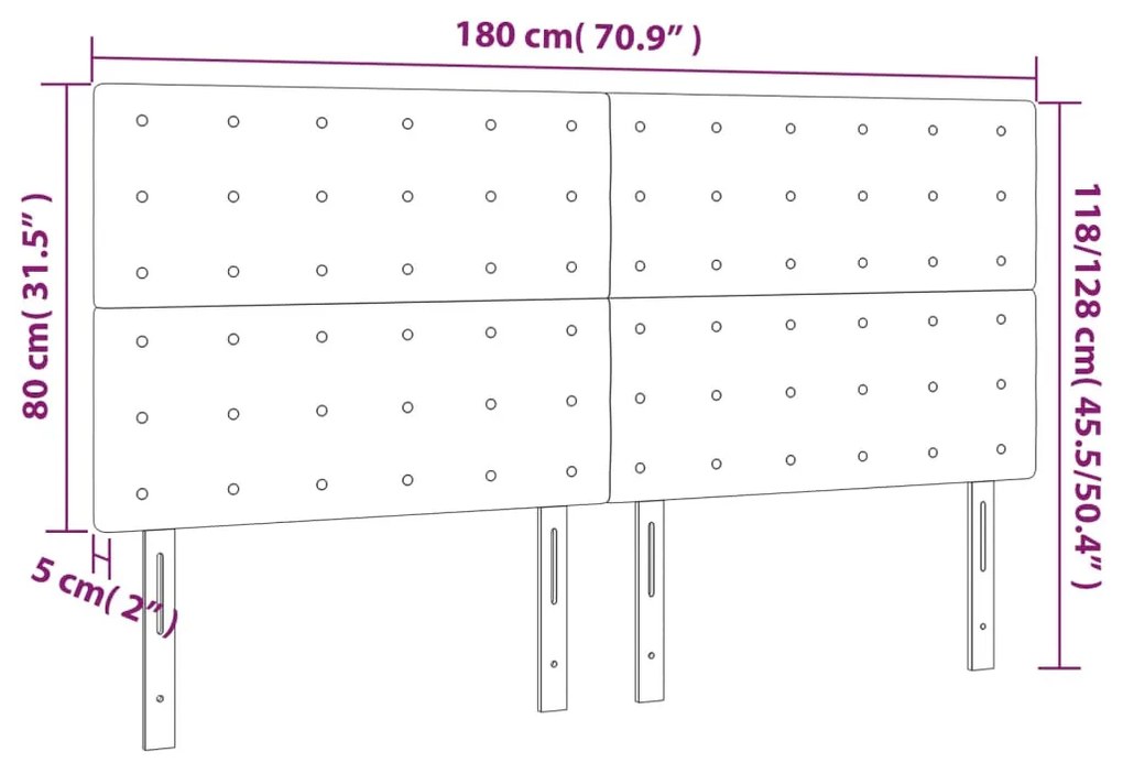 sötétkék bársony LED-es fejtámla 180x5x118/128 cm