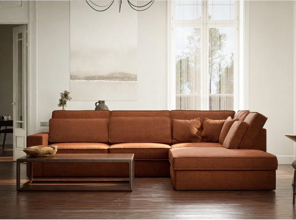 Rézszínű zsenília sarokkanapé (jobb oldali-L alakú) Kirou – Maison de Rêve