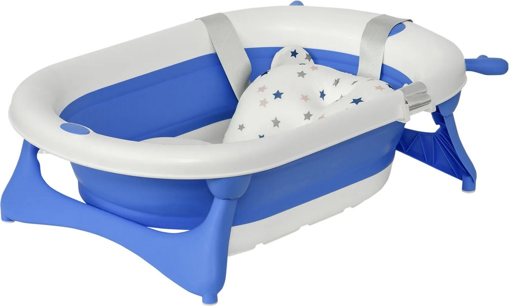 HOMCOM Összecsukható Baba Fürdőkádfólia 0-3 Éveseknek 81.5x50.5x23.5 cm Termoszenzitív Dugóval, Párnával és Csúszásmentes Talpakkal | Aosom
