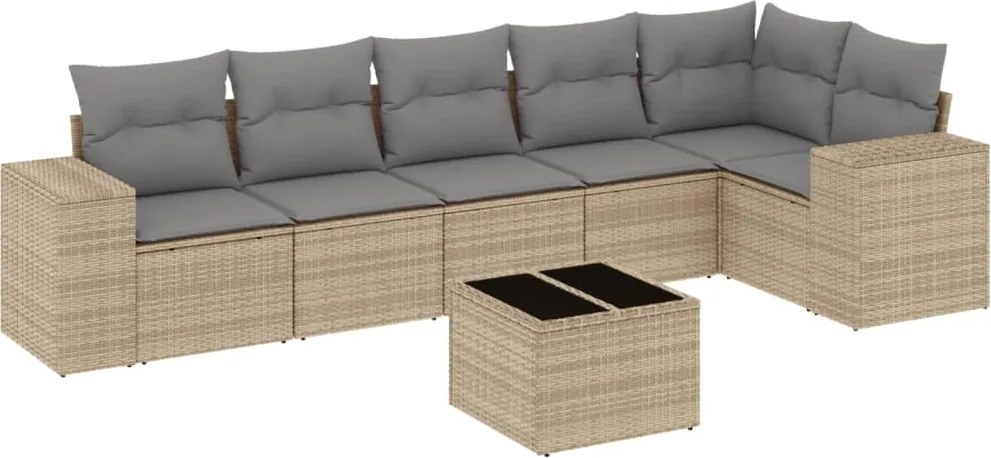 vidaXL 7 részes bézs polyrattan kerti ülőgarnitúra párnákkal