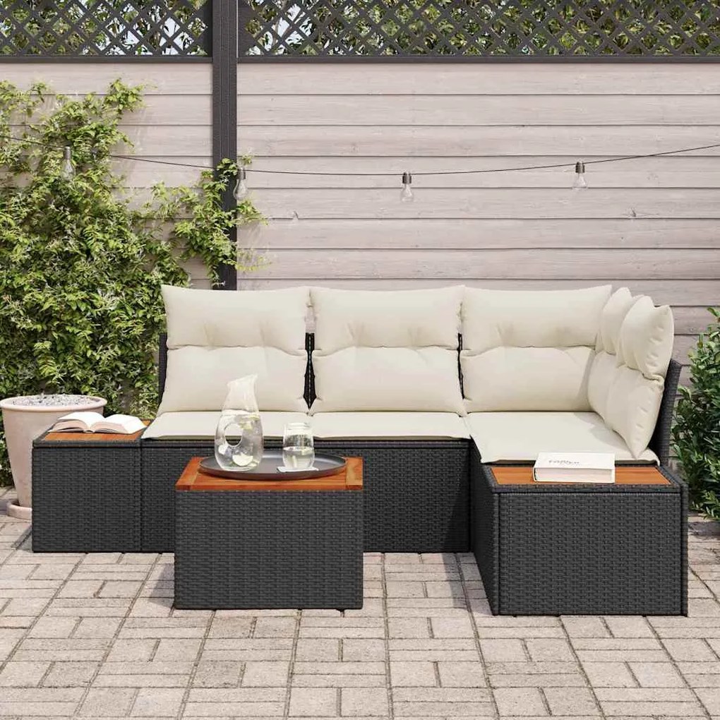 Kerti Kanapé Szett 5 pcs Fekete és krémszínű 209 x 154 x 85 cm