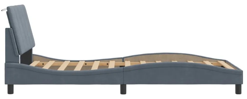 sötétszürke bársony ágykeret LED-ekkel matrac nélkül Hanko 100 x 200 cm