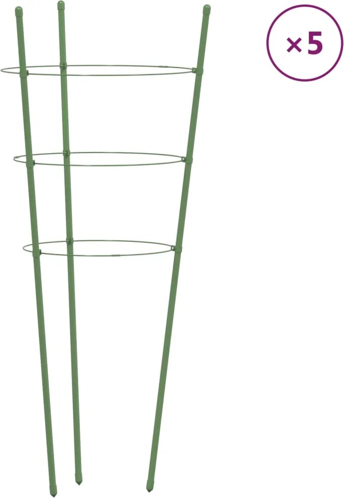 vidaXL 5 db zöld acél kerti növénytámasz 3 gyűrűvel 75 cm