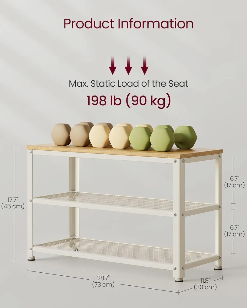 2 polcos Cipőtartós pad, 30 x 73 x 45 cm tölgy bézs és klasszikus fehér