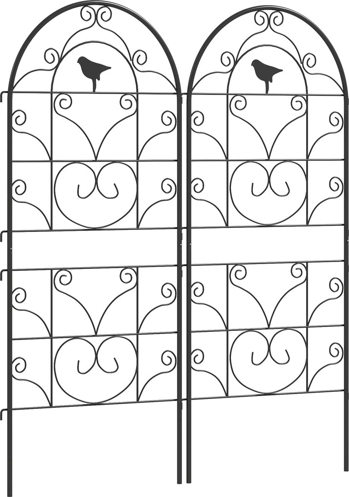 Outsunny Fém Rács 2 Részes Készlet Növényekhez Rozsdamentes Rács Madármintával Futónövényekhez 50x120 cm Rács Szobanövényekhez Paradicsomhoz Virágokho