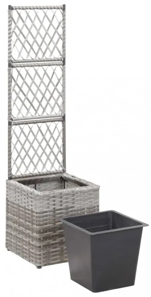 szürke rácsos polyrattan virágtartó 1 kaspóval 30 x 30 x 107 cm