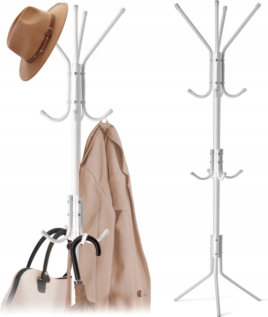 Fehér ruhaakasztó szabadon álló állvány 12 akasztóval
