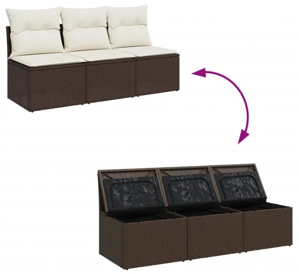 vidaXL 3 személyes barna polyrattan kerti kanapé párnával