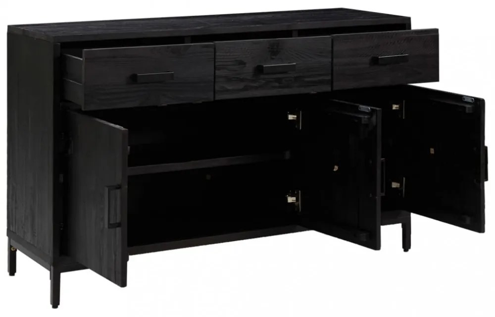 fekete tömör újrahasznosított fenyő tálalószekrény 110x35x70cm