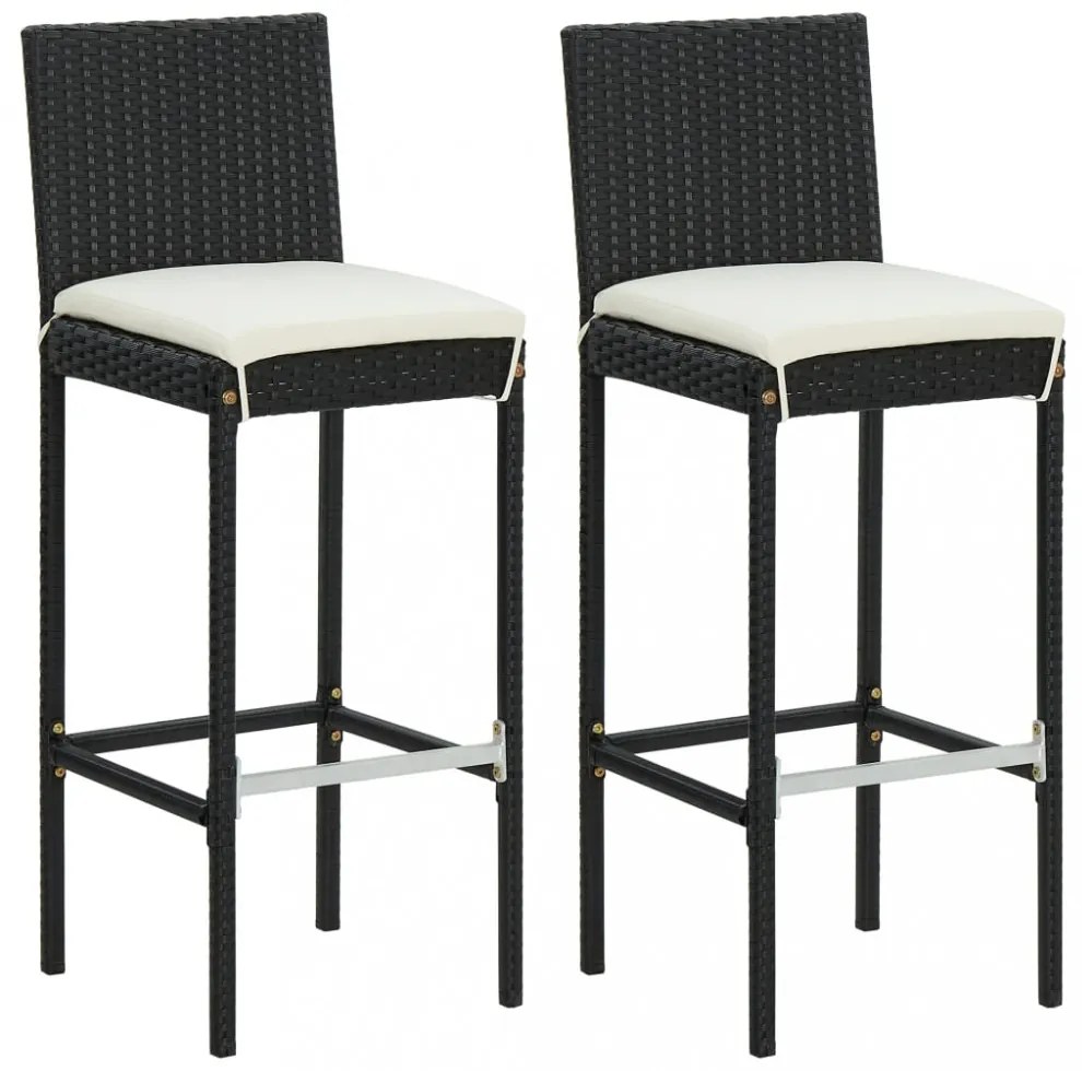 vidaXL 3 részes fekete polyrattan kültéri bárszett párnákkal