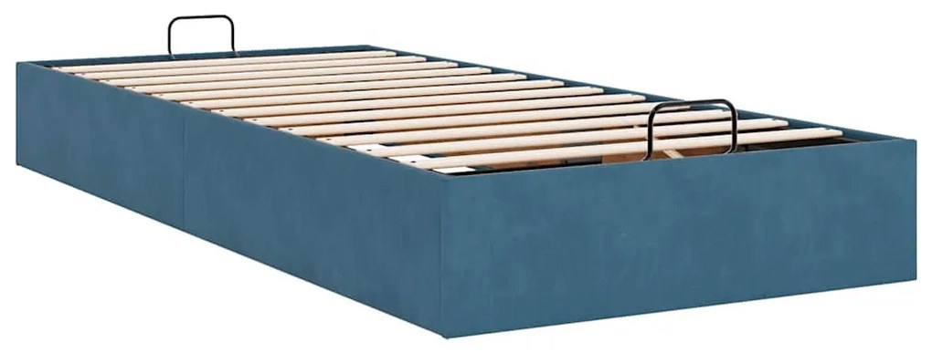 Ottomán ágykeret matrac nélkül sötétkék 100x200 cm bársony