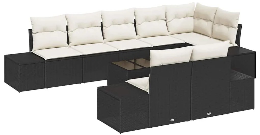 Kerti Kanapé Szett 9 pcs Fekete és krémszínű Poli rattan