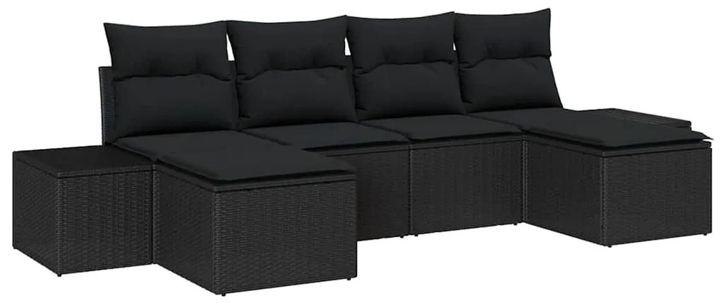 Kerti Kanapé Szett 6 pcs Fekete 184 x 62 x 85 cm Poli rattan