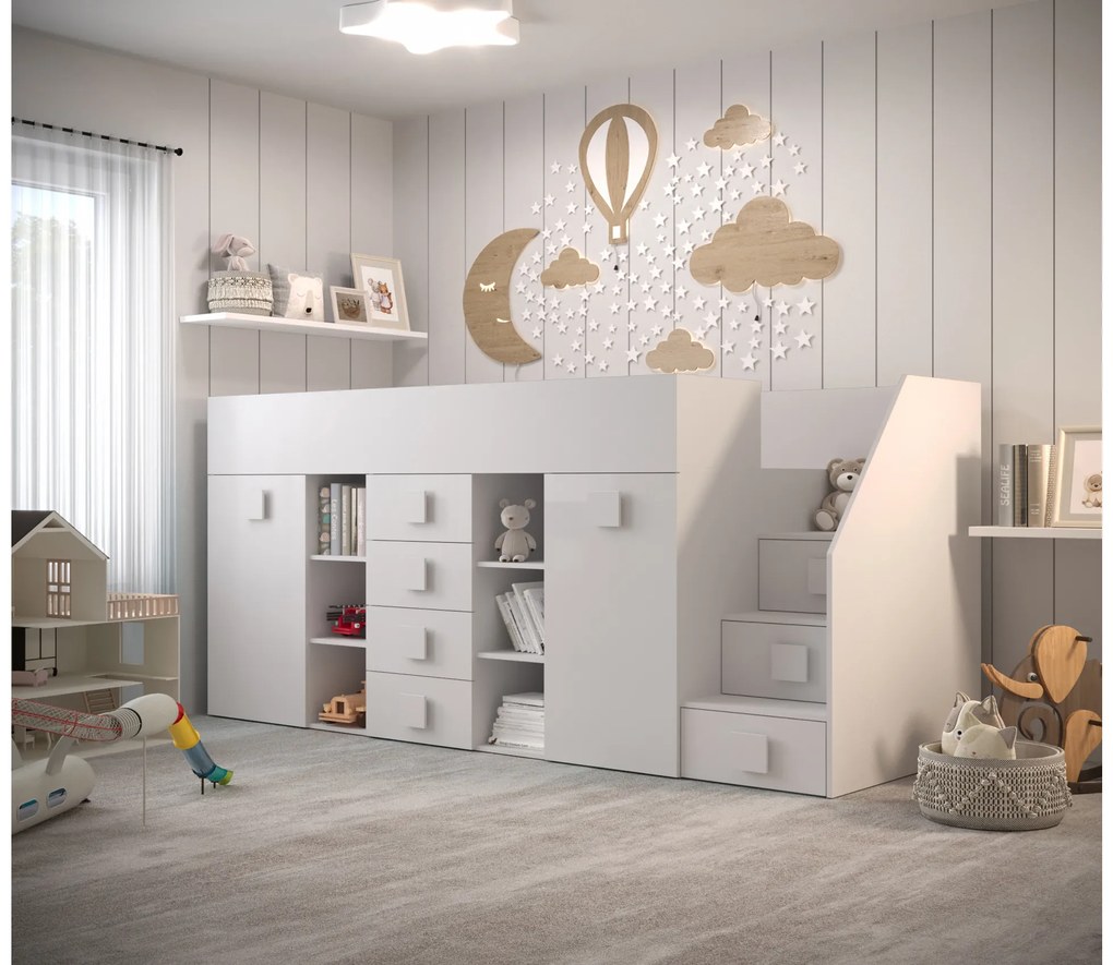 Kombinált gyerekágy 90 cm Toreno 3 (fehér + fényes fehér + fényes fehér fogantyúk) (J). 1083330