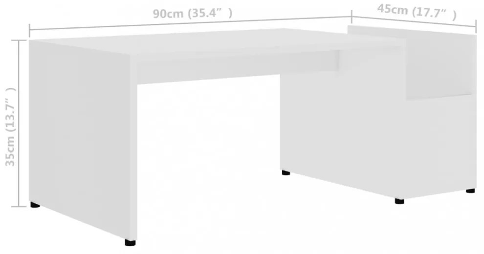 fehér szerelt fa dohányzóasztal 90 x 45 x 35 cm