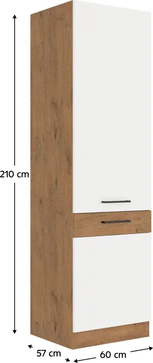 Magas szekrény, lancelot tölgy/ fehér extra magas fényű HG , VEGA 60 DK-210 2F