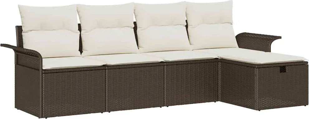 vidaXL Kerti Kanapé Szett párnával tárolóval 5 pcs Barna Poli rattan