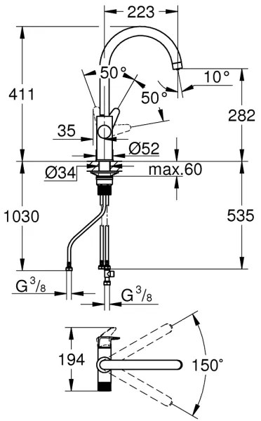 GROHE 30592000 - Mosogató csaptelep BLUE PURE StartCurve 411 mm, fényes króm